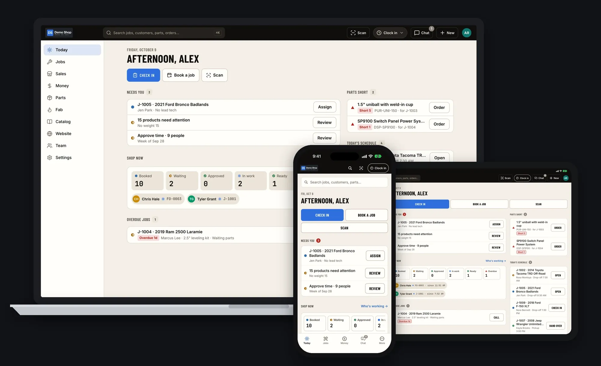 ShopJig on a desktop browser, an iPad and an iPhone