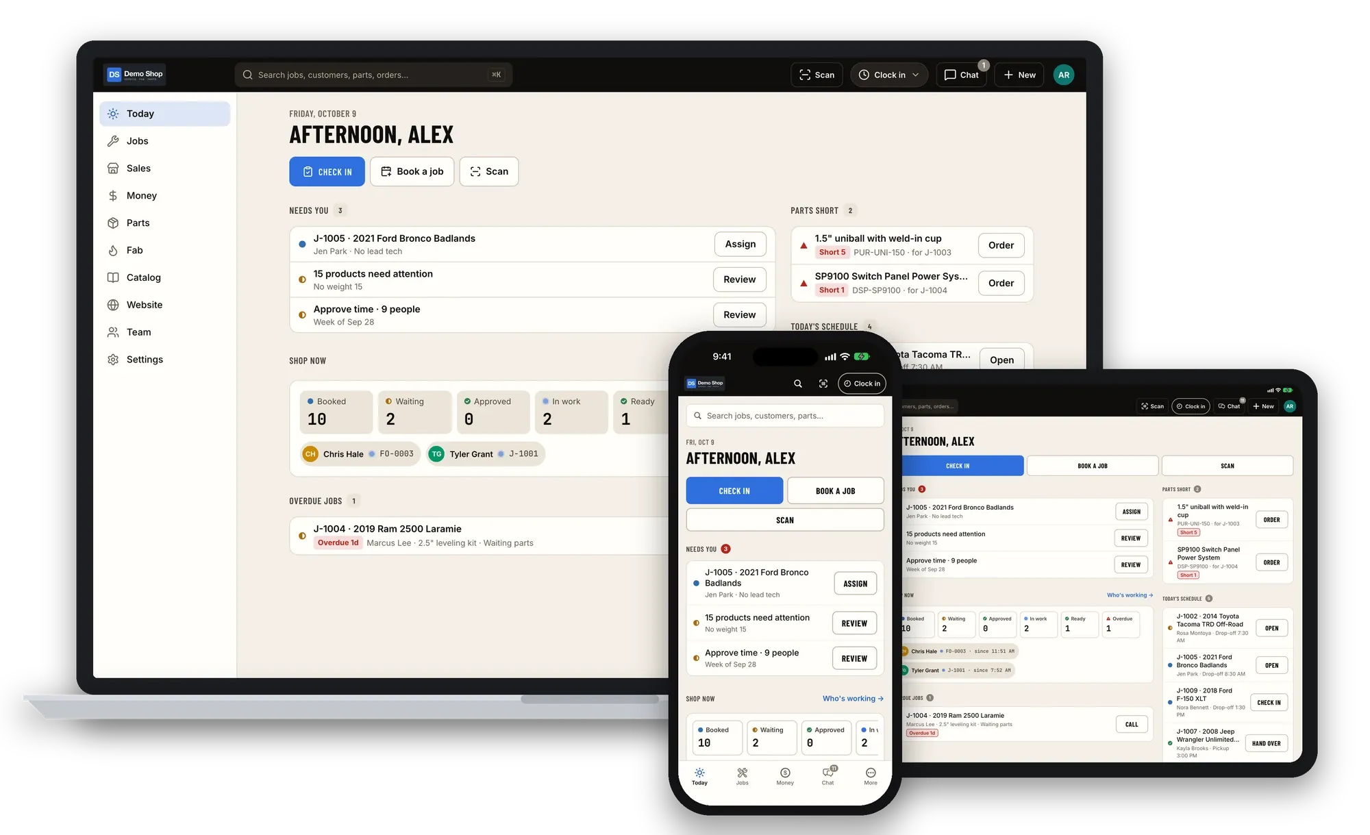 ShopJig on a desktop browser, an iPad and an iPhone