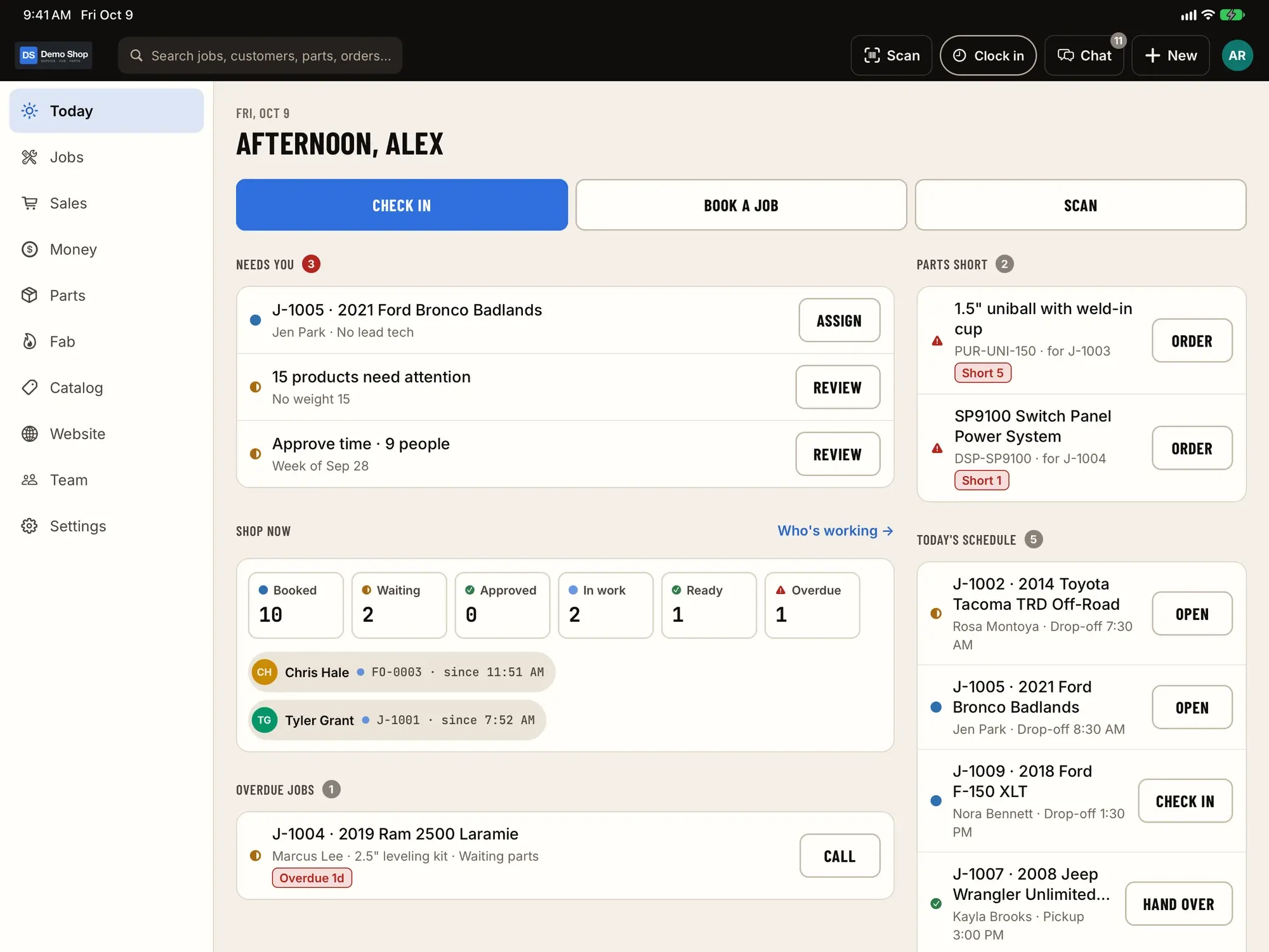 Today on iPad: Today in landscape with Needs you, Shop now and today's schedule side by side.